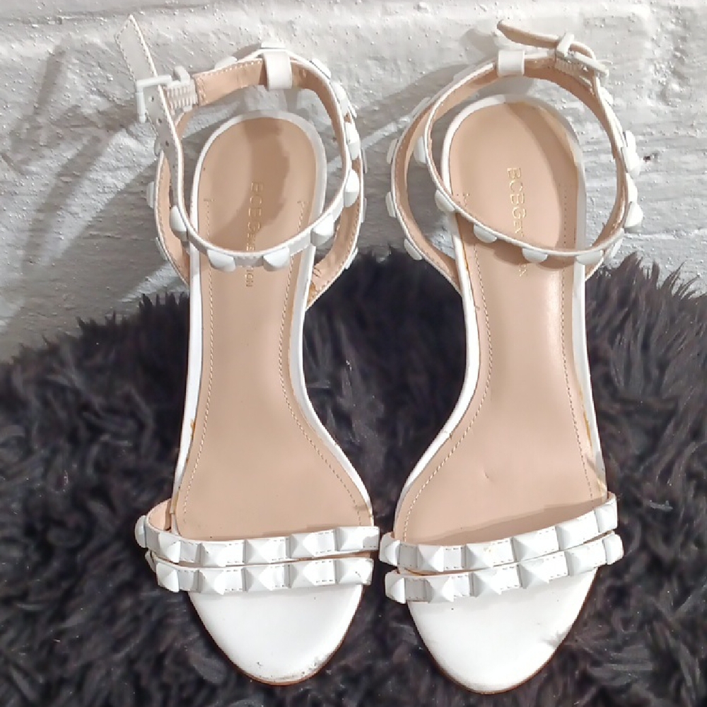BCBGeneration White Strappy Sandals, Leather, Size 7